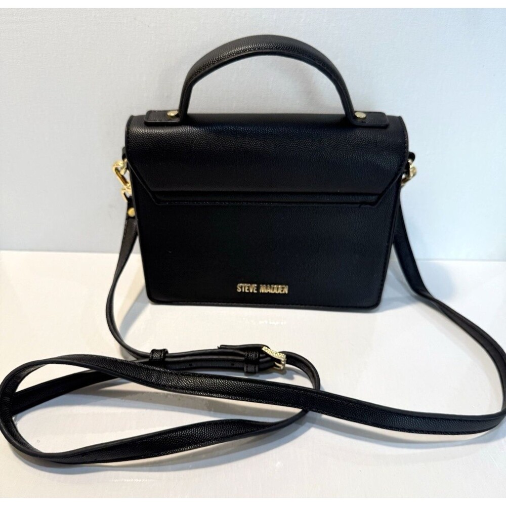 Steve Madden Bloren Black Mini Bag Satchel Faux Leather Crossbody Hand Purse
